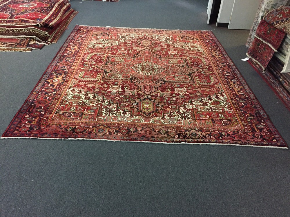 Semi Antique Hand Knotted Vintage Serapi Herizz Area Rug Geometric 9'2x11'1,2483