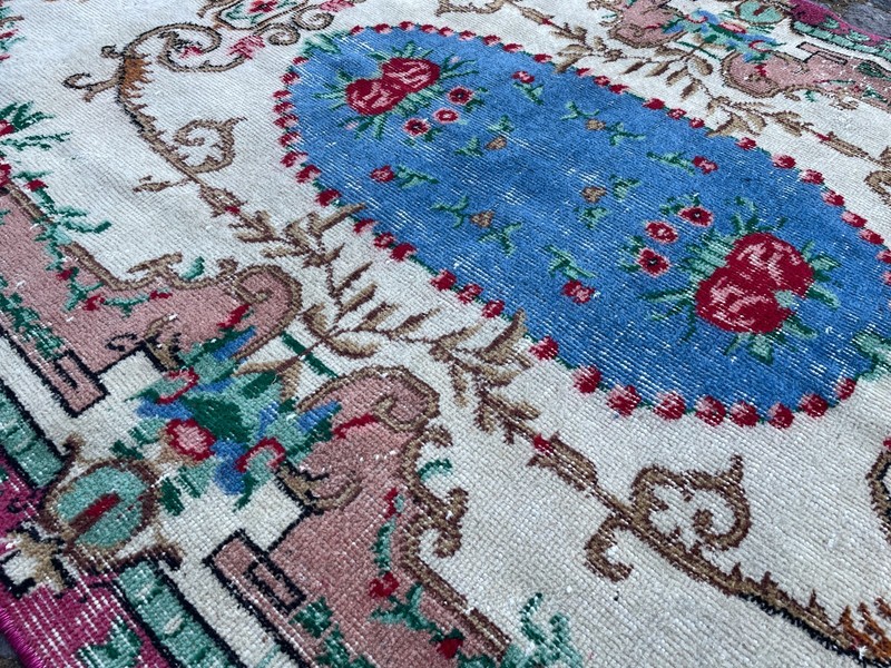 Bohemian Area Rug Handmade Wool Rug Turkish Vintage Traditional Rug 3,7 x 6,8 ft gallery