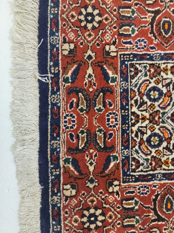 Antique Oriental Hand-Knotted Wool Runner Mood Red/Ivory/Navy Blue 2'6" x 13'4" gallery