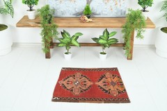 Turkish Door Mat Small Rug 2×2 Square Vintage Oushak Mini Rug Bath Carpet,923