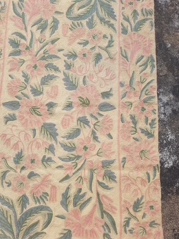 Vintage Traditional Handmade Kashmiri Chain Stitch Crewel Wool Rug 136x82 cm gallery