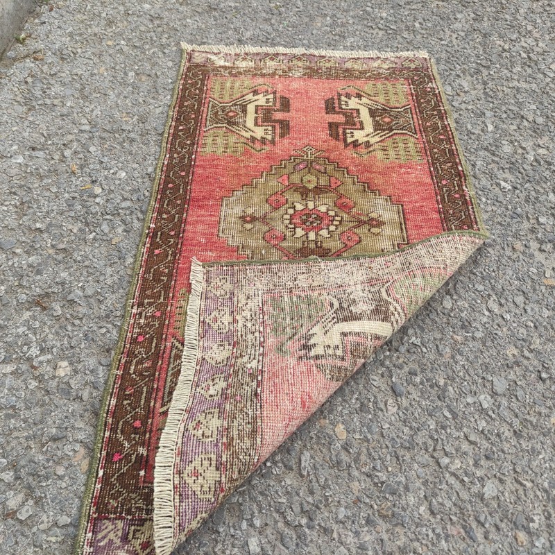 2x3 Turkish Vintage Small Rug 48 x 92 cm Handmade Bath Mat 1.57 x 3.02 ft gallery