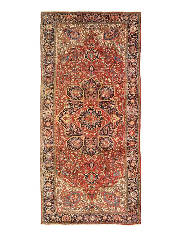 Antique Hand Knotted Heriz 10'9'' X 22'1''