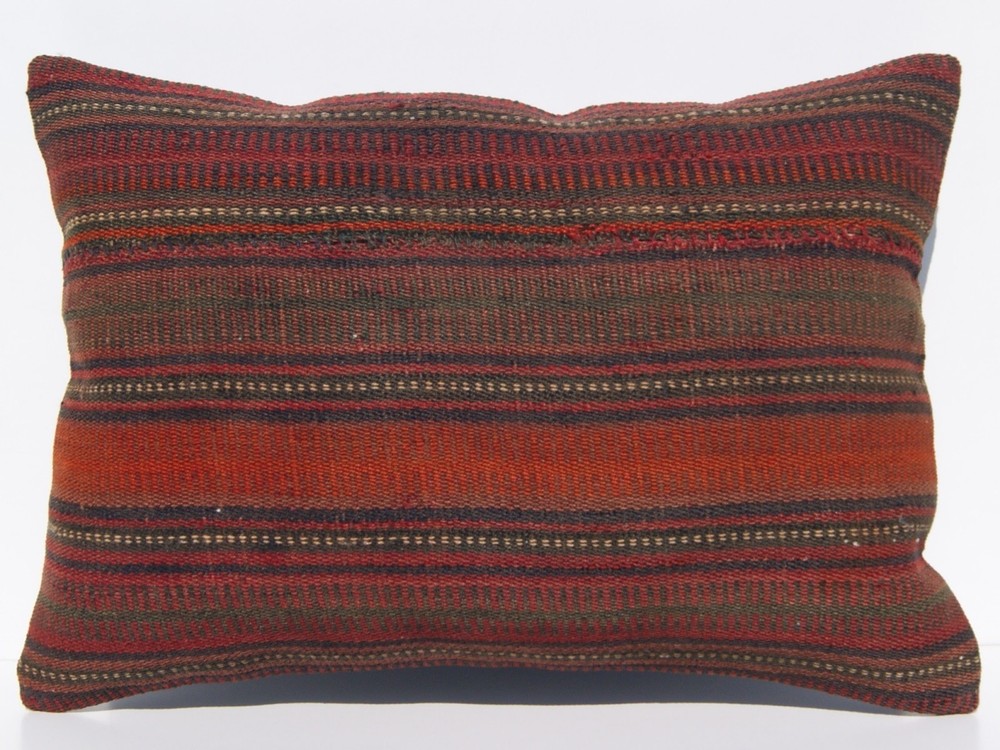 20"x14" SOFA KURDISH KELIM PILLOW COVER WOOL RECTANGLE HAND WOVEN RED AREA RUGS