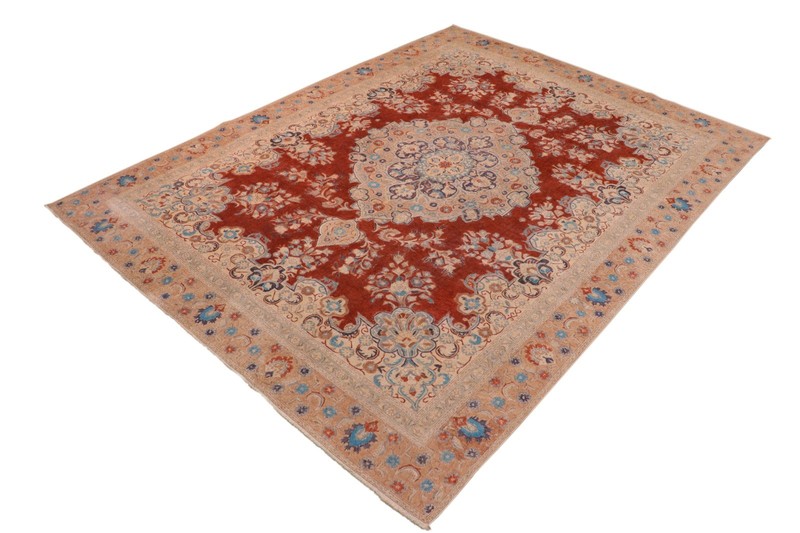 Hand Painted Wool Area Rug - Rust Red & Ivory Medallion 10'3" x 13'7" gallery