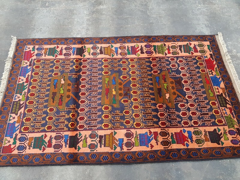 TRADITIONAL AFGHAN SHINDAND BALOCH WAR RUG TRIBAL ART 6'9"x4'1" ft gallery