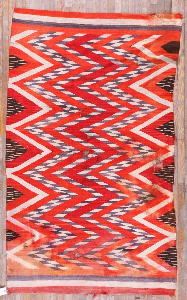 4'x7' Exciting Red Geometric Chevron Pattern Antique Native American Navajo Rug