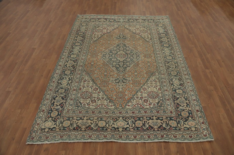 Orange Vegetable Dye Traditional Geometric Area Rug 7x10 ft Hand-knotted Wool gallery