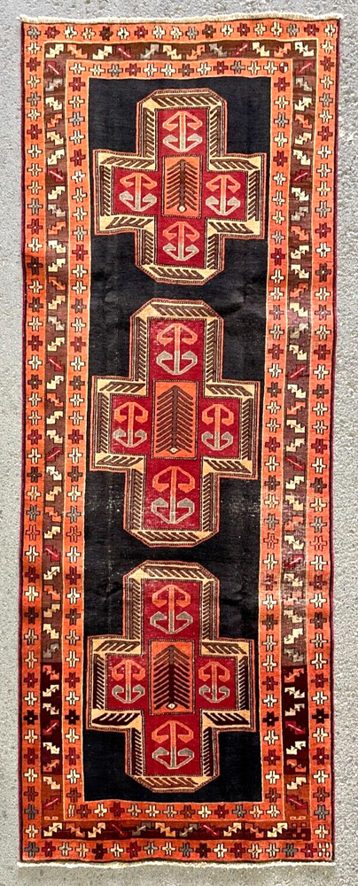 VINTAGE KAZAK RUNNER, HAND MADE HALLWAY OLD CAUCASIAN RUG CARPET 10'5" X 3'10"