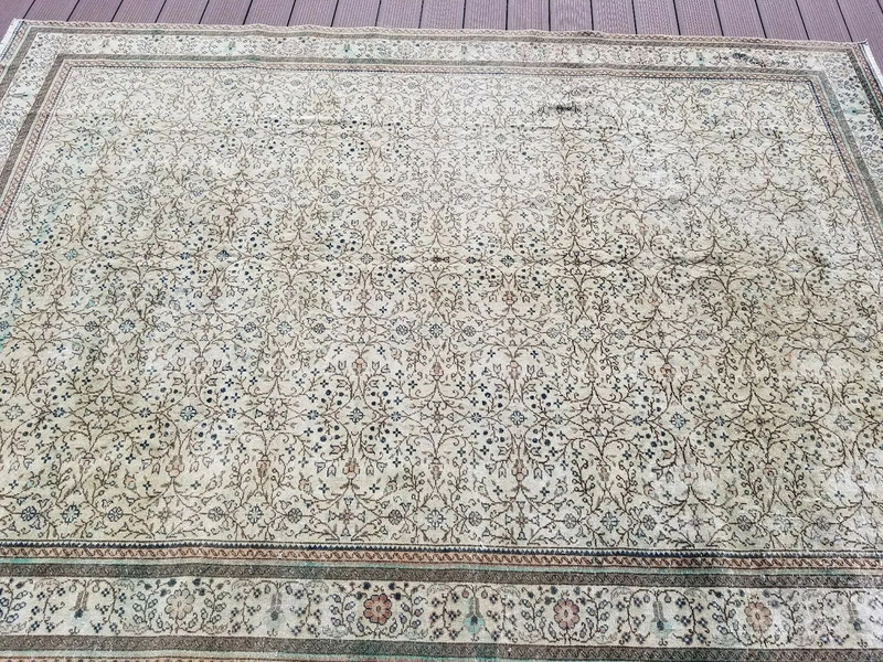 Beautiful Antique 1940-1950's Wool Pile Muted Dye Legendary Bunyan Rug 6’5”x 9’5 gallery