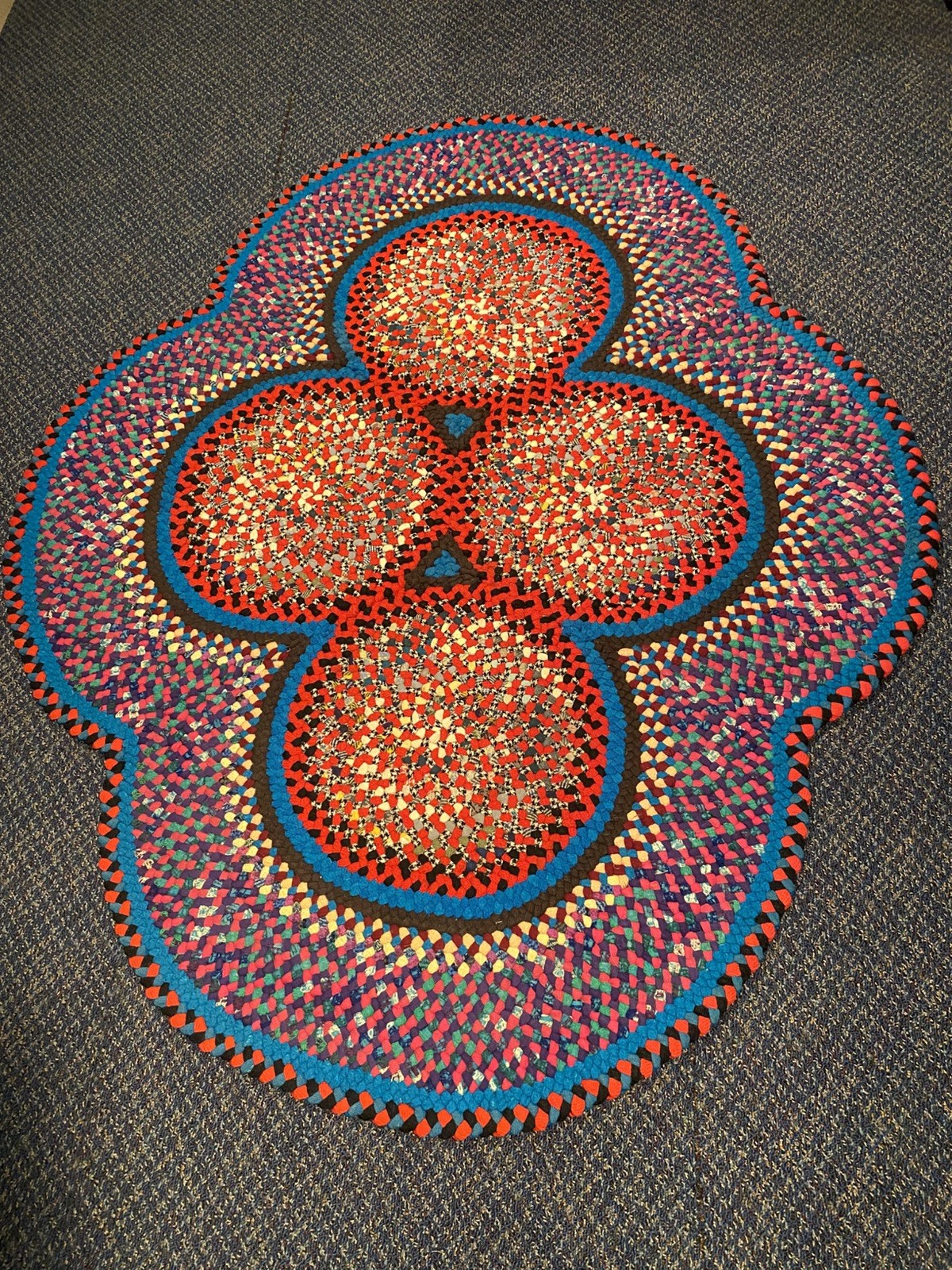 Vintage Antique Handmade Folk Art 4 Ring Wool Braided Rug gallery