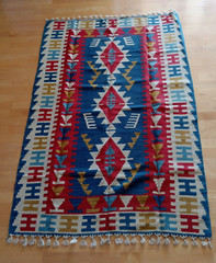 Authentic Hand Woven Vtg Turkish Kilim Wool Area Rug 44″x71″ Veg Dyes Never Used