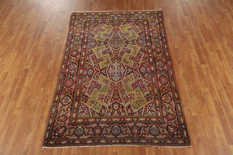 Pre-1900 Antique Kirman Ravar Vegetable Dye Wool Hand-made Rug Area Carpet 4x7 gallery