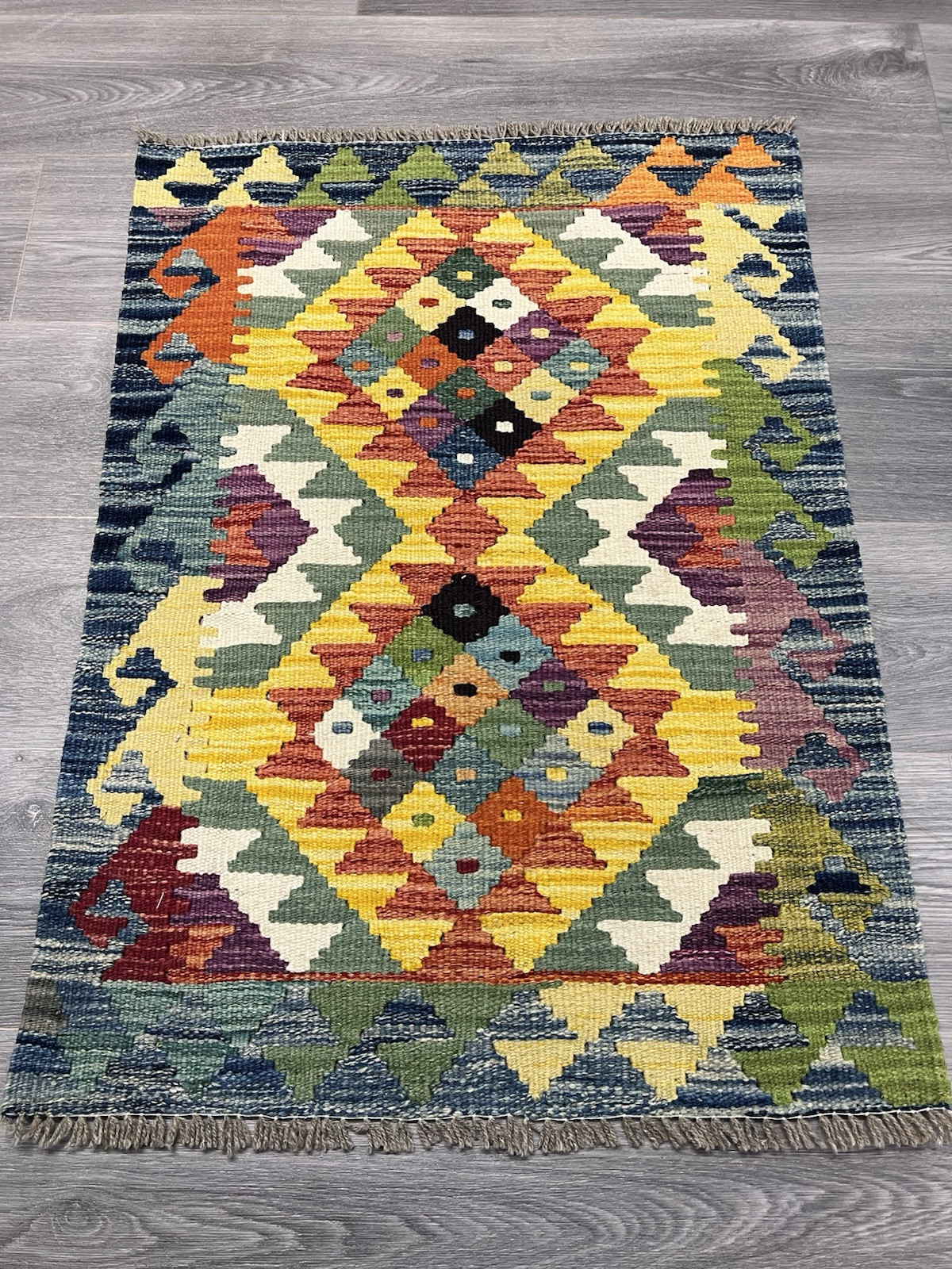 Vintage Kilim Traditional Hand Made Oriental Wool Kilim 3ftx1ft11inc 88cmx64cm gallery
