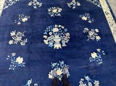 Auth: Antique Art Deco Chinese Rug Fine Peking SQUARE Indigo 12×13