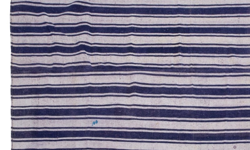 Vintage Turkish Minimalist Kilim 205x288cm – 1960s Handwoven Wool Striped Carpet gallery