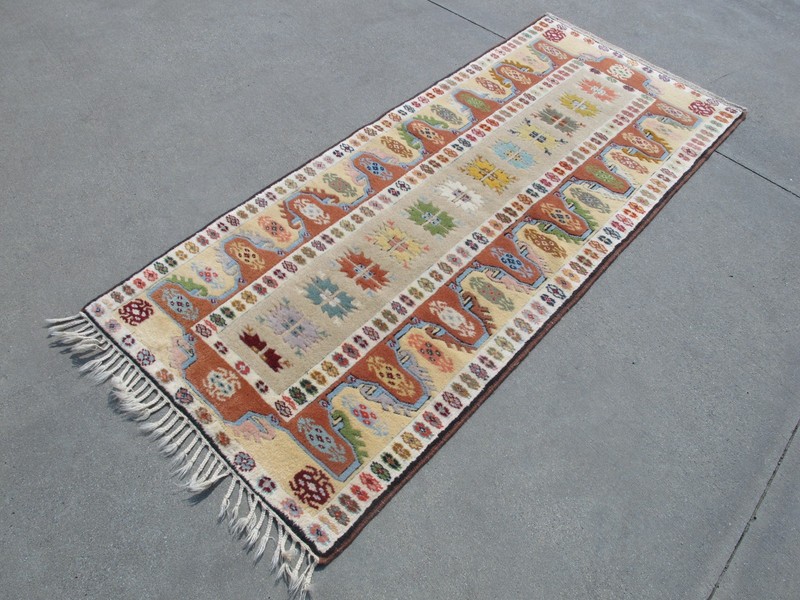 Authentic Vintage Turkish Milas Runner – Hand-Knotted Wool Geometric Tribal Rug gallery