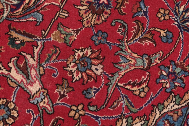 Elegant 9'7" x 12'9" Hand-Knotted Wool Area Rug - Red Field & Blue Medallion gallery