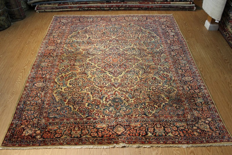 CIRCA 1900 ANTIQUE AUTHENTIC SAROUK RUG 9' x 11' FLORAL ORIENTAL RUG YELLOW gallery