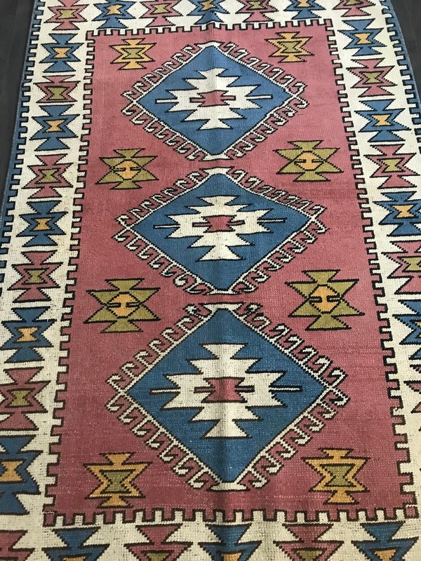 Pink Area Rug , Handknotted Turkish Rug , Geometric Oushak Rug , Pink Nomadic Ru gallery