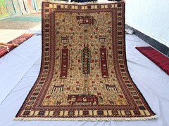Afghan Vintage Animal Pictorial Rug 5×7 ft Fine Handmade Wool Antique Tribal Rug