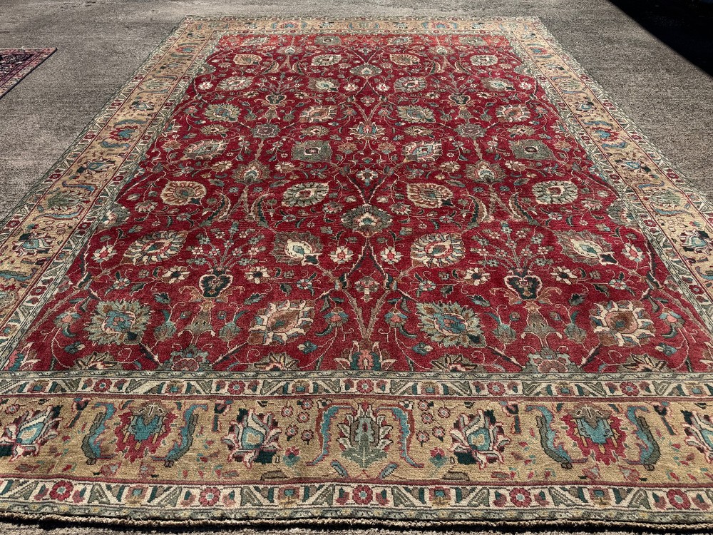 9x12 RED VINTAGE ORIENTAL RUG handwoven handmade antique fine old teal green big