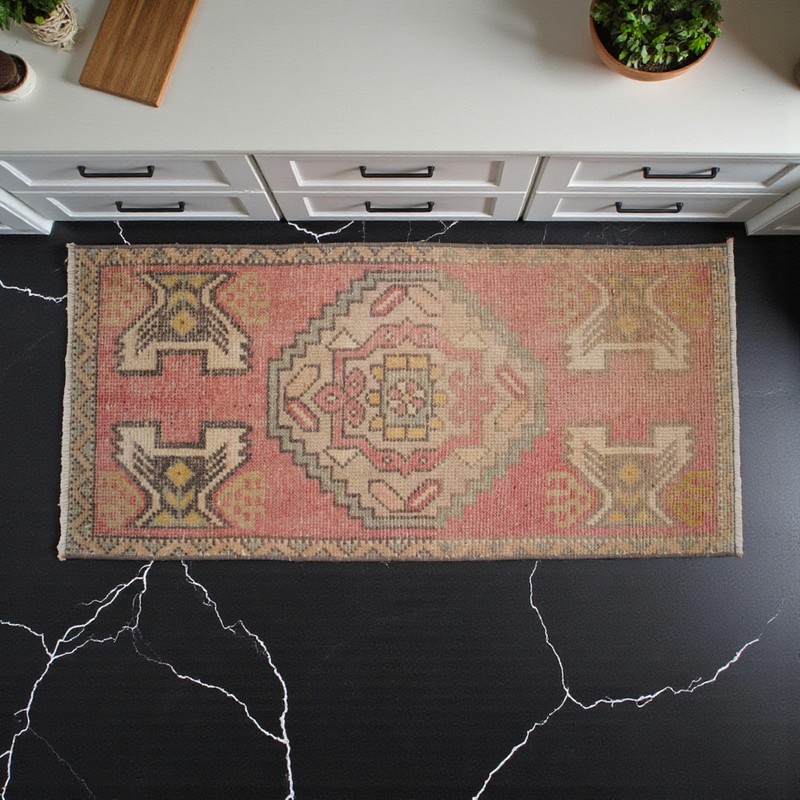 Vintage Small Rug Hand Knotted Turkish Oushak Rug Doormat Entry Decor 1'7"x3'3' gallery