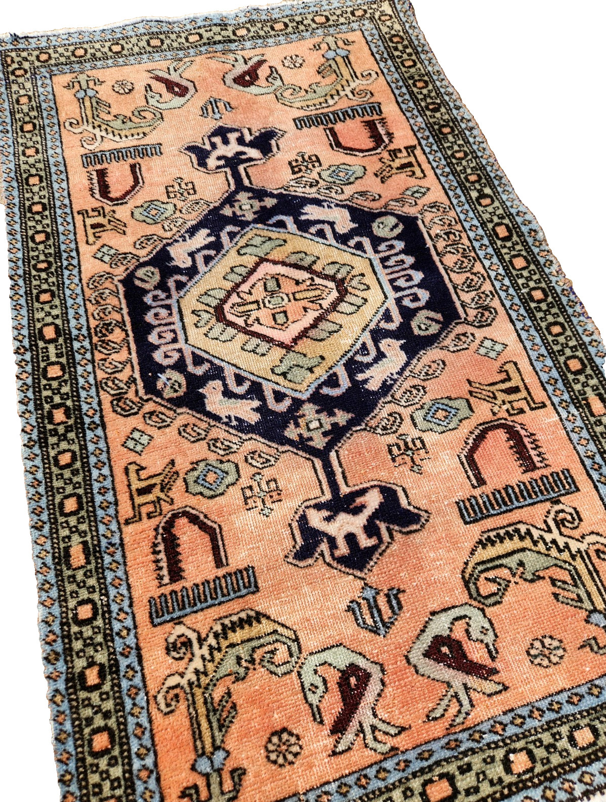 3'6"x2'1" ANTIQUE HAND KNOTTED CAUCASIAN KAZAK SERAPE TRIBAL WOOL MUTED RUG gallery