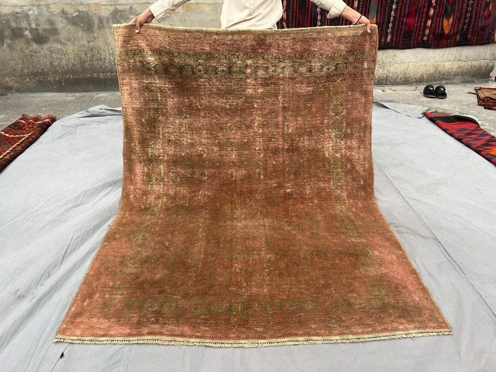 Antique Turkmen Bashiri Rug | Hand-Knotted, Rare Terracotta Faded Bedroom Rug
