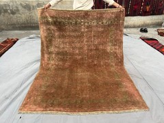 Antique Turkmen Bashiri Rug | Hand-Knotted, Rare Terracotta Faded Bedroom Rug