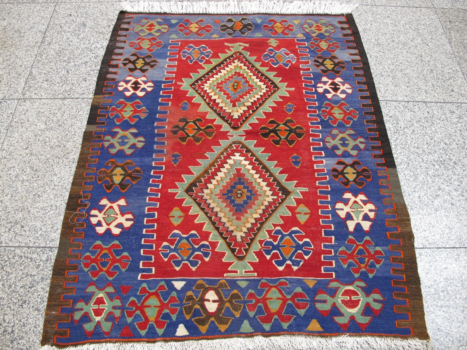 Vintage Turkish Kilim Rug 4x5 ft 1970s Anatolian Nomadic Farmhouse Handwoven gallery