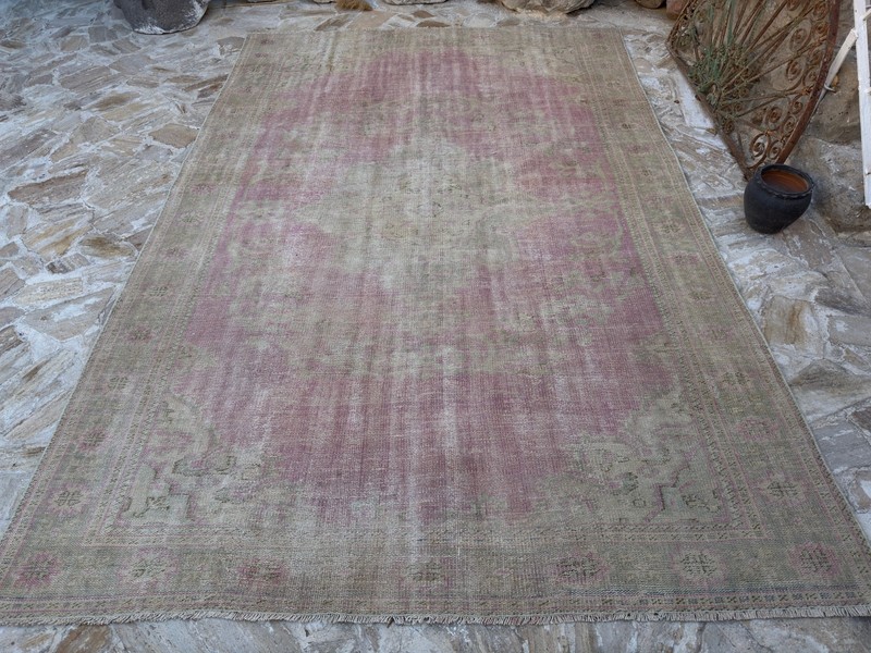 8x11 Handmade Large Vintage Pink Rug 7’7” x 11’3” Wool Living Room Decor Carpet gallery