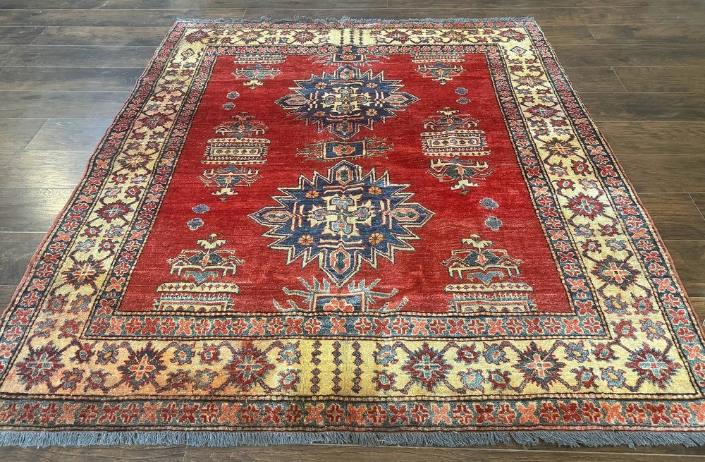 Square Turksih Rug 6x6 Azerbaijani Azeri Armenian Carpet Red Tan Blue Geometric