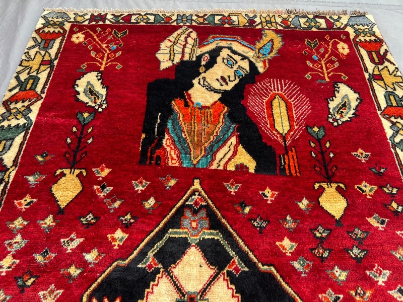 Red Antique Tribal Pictorial Hand Knotted Wool Rug 4x6 Unique Collector Rug gallery