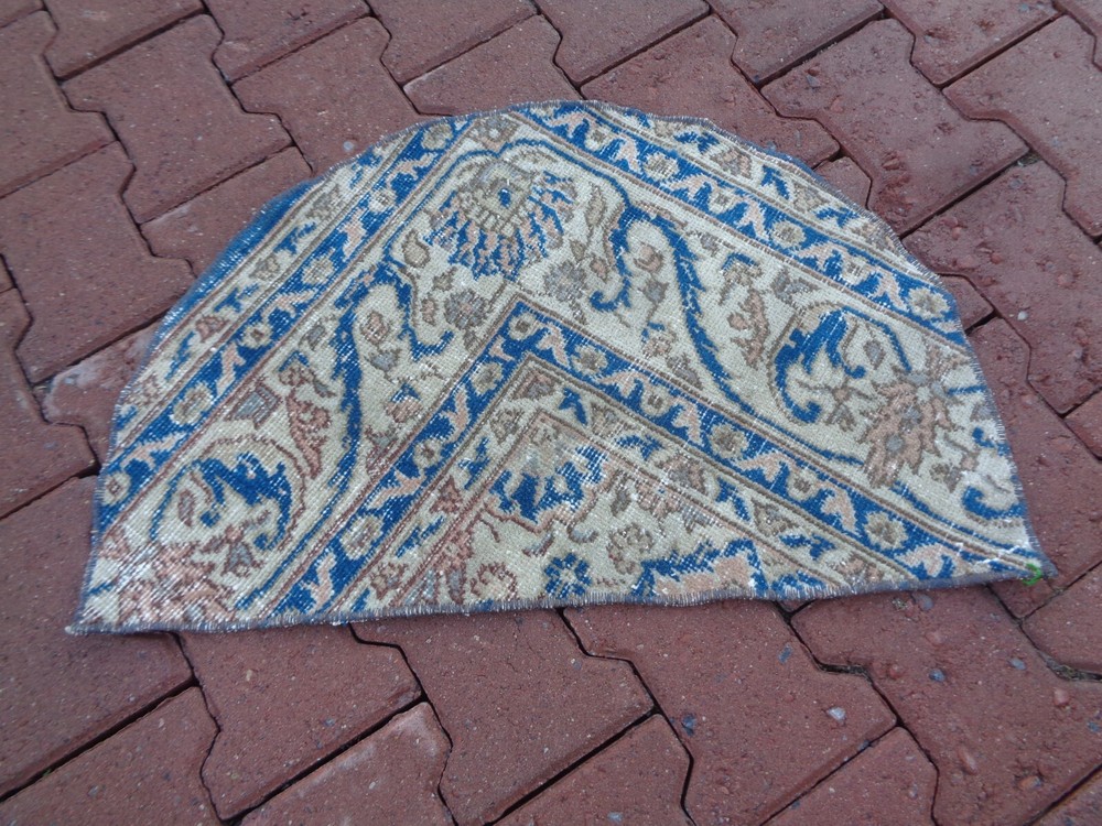 2.4x1.6ft Half Circle Vintage Shoe mat, Handmade Navy Blue Entry Mat, sx