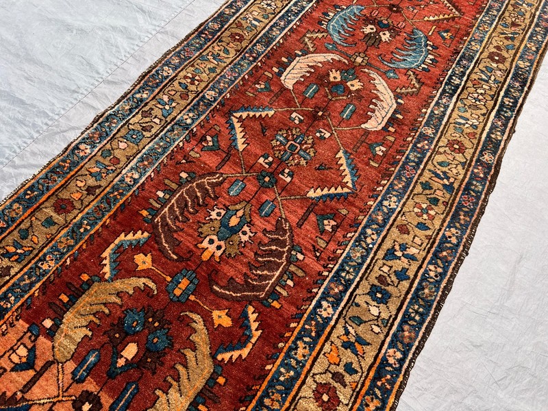 Terracotta Antique Long Runner Rug 3x12 Caucasian Geometric Faded Muted Carpet gallery