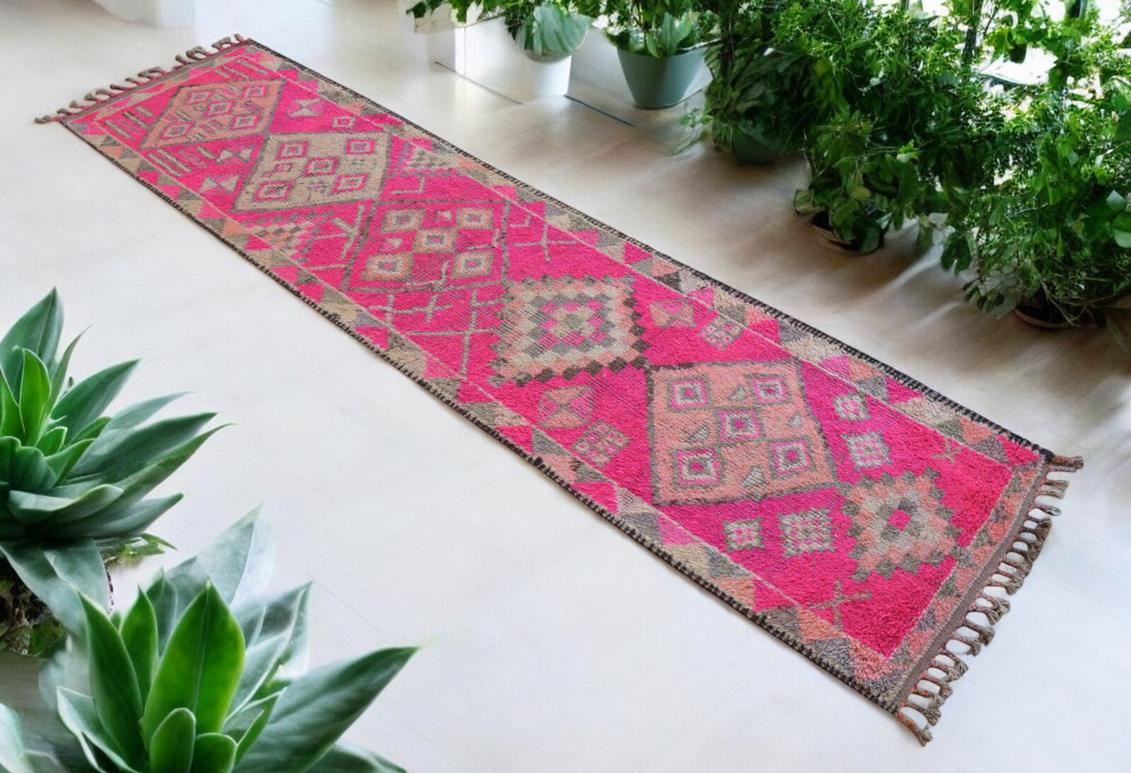 Turkish Runner Rug, HandMade Rug, PINK Hallway Rug, Kitchen Runner 3 x 12 ft gallery