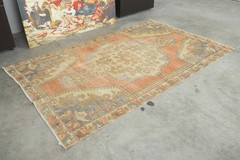 4×7 Turkish Antique Wool Rug Anatolian Hand-Knotted Vintage Oushak Carpet,821