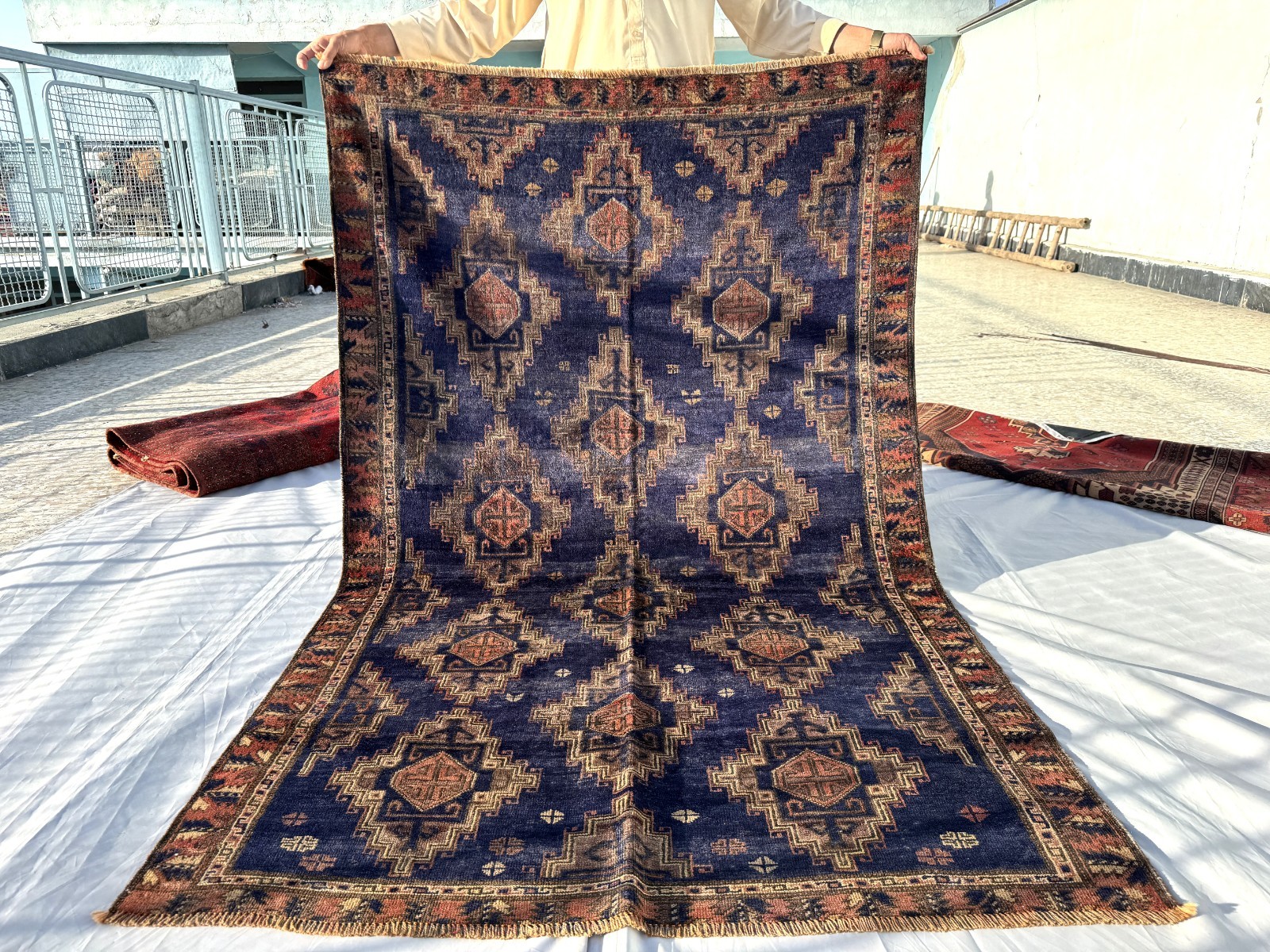 4x6Ft Afghan Hand Knotted Terracotta Area Rug Baluchi Oriental Blue Wool Carpet gallery