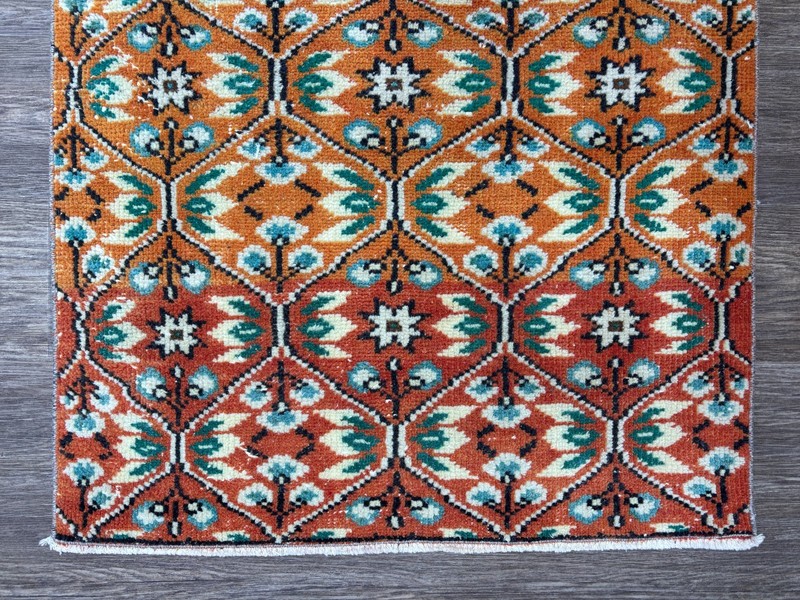 3x6 Vintage Turkish Runner, Hand-Knotted Wool Rust & Emerald Green Hallway Rug gallery