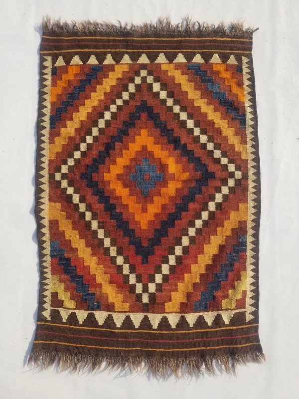 Vintage Traditional Handmade Turkish Wool Multicolor Kilim Rug 3.9x2.6ft gallery