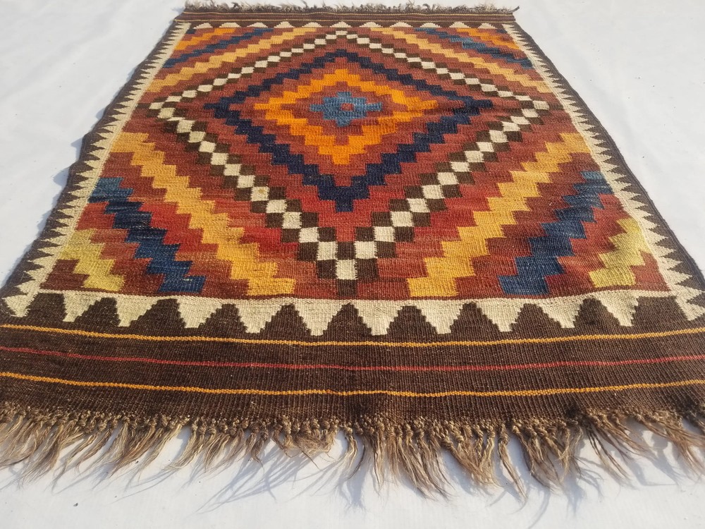 Vintage Traditional Handmade Turkish Wool Multicolor Kilim Rug 3.9x2.6ft