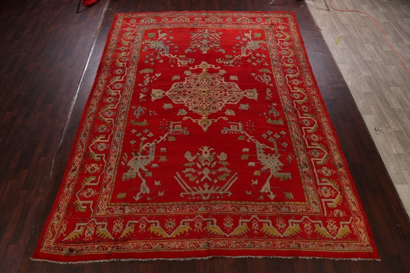 Antique Floral Rust Red Oushak Turkish Rug 10x14 Wool Handmade Dining Room Rug gallery