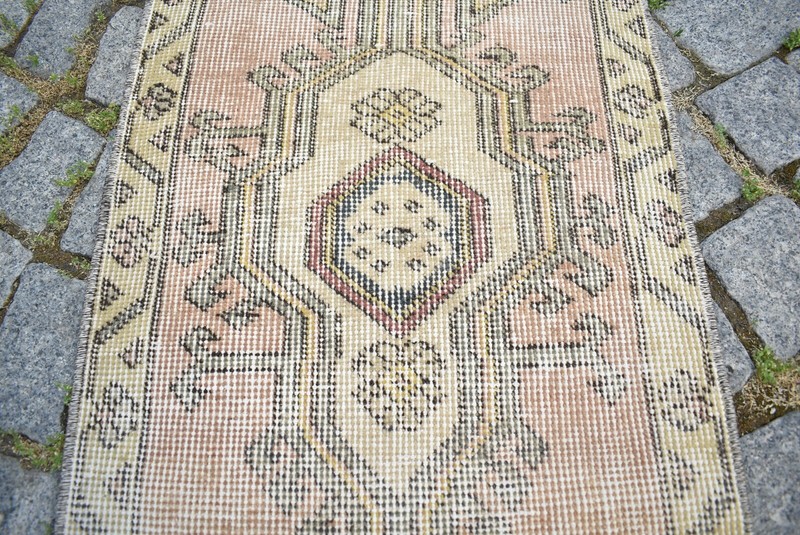Turkish Rug 17'' x 35'' Vintage Kilim Small Anatolian Oushak Wool Low Pile Rug gallery