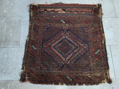 Antique Beluch Sack Rug, Old Wool Tribal Carpet, Anatolian Bag Face Textile