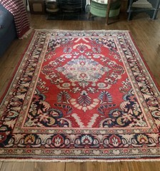 Vintage 1920s / 30s Art Deco Bordered Floral Medium Pile Wool Rug 6ft 9 x 5ft 2