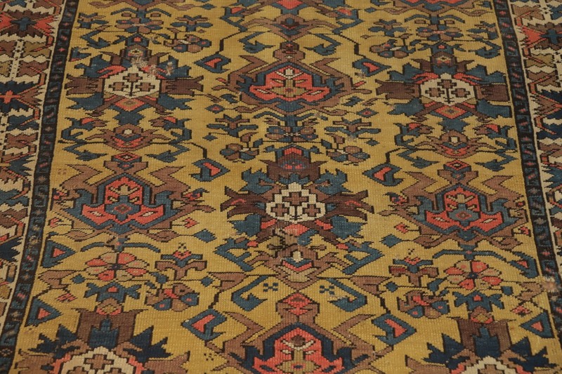 Pre-1900 Gold Kazak Vegetable Dye Antique Rug Wool Hand-knotted Gold Carpet 4x6 gallery