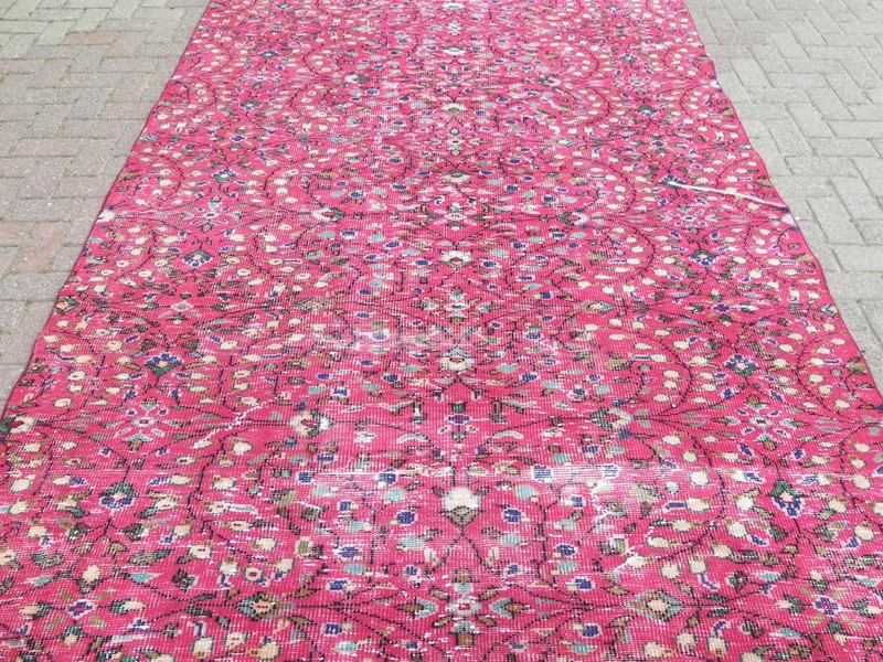 Vintage Turkish Rug, Pink Oushak Rug, Floor Carpet Handmade Wool Rugs 74"X112" gallery