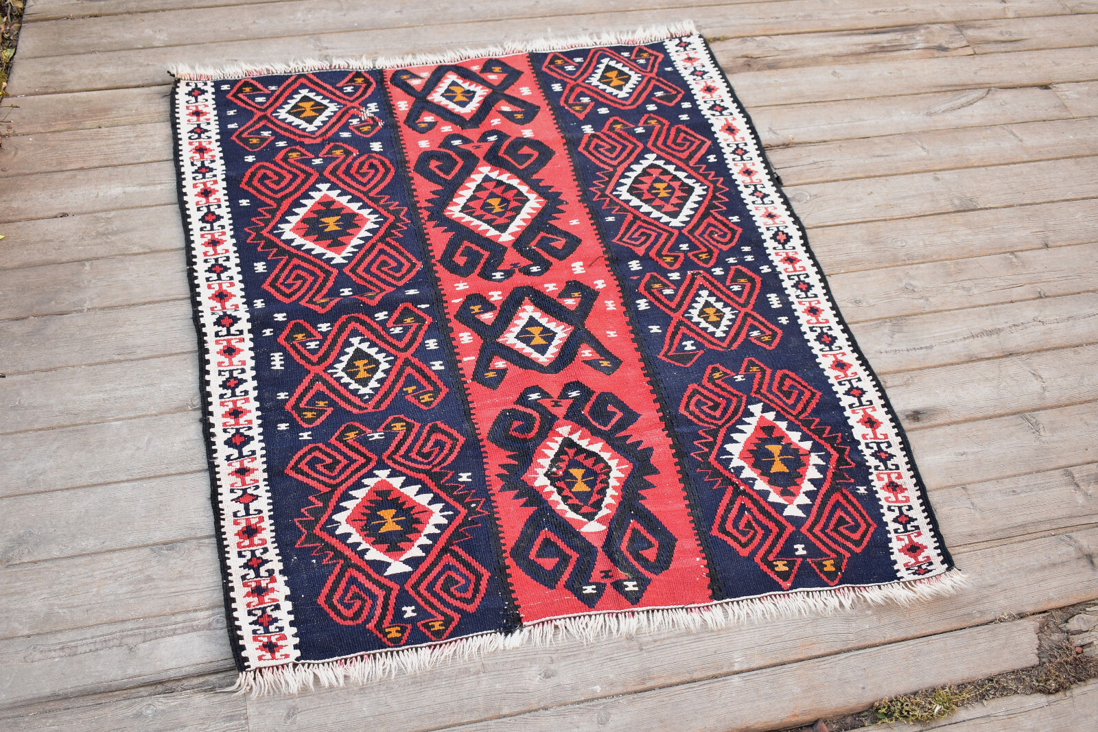 Turkish Kilim Rug 35''x40'' Handwoven Van Kilim 90x102cm Wool Vintage Area Rug gallery