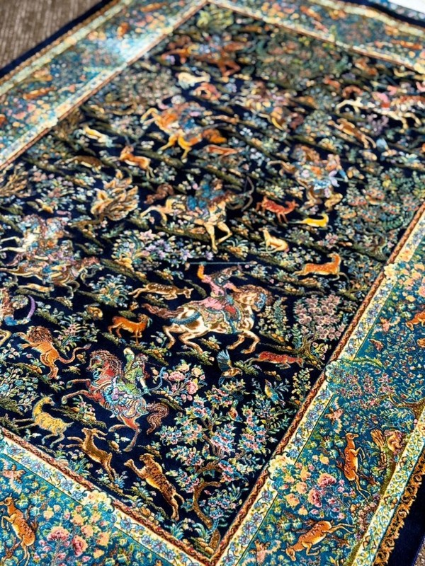 Silk Rug 3 x 5 Feet Hunting Design Shikargah Art Pattern Soft Lustrous Carpet gallery